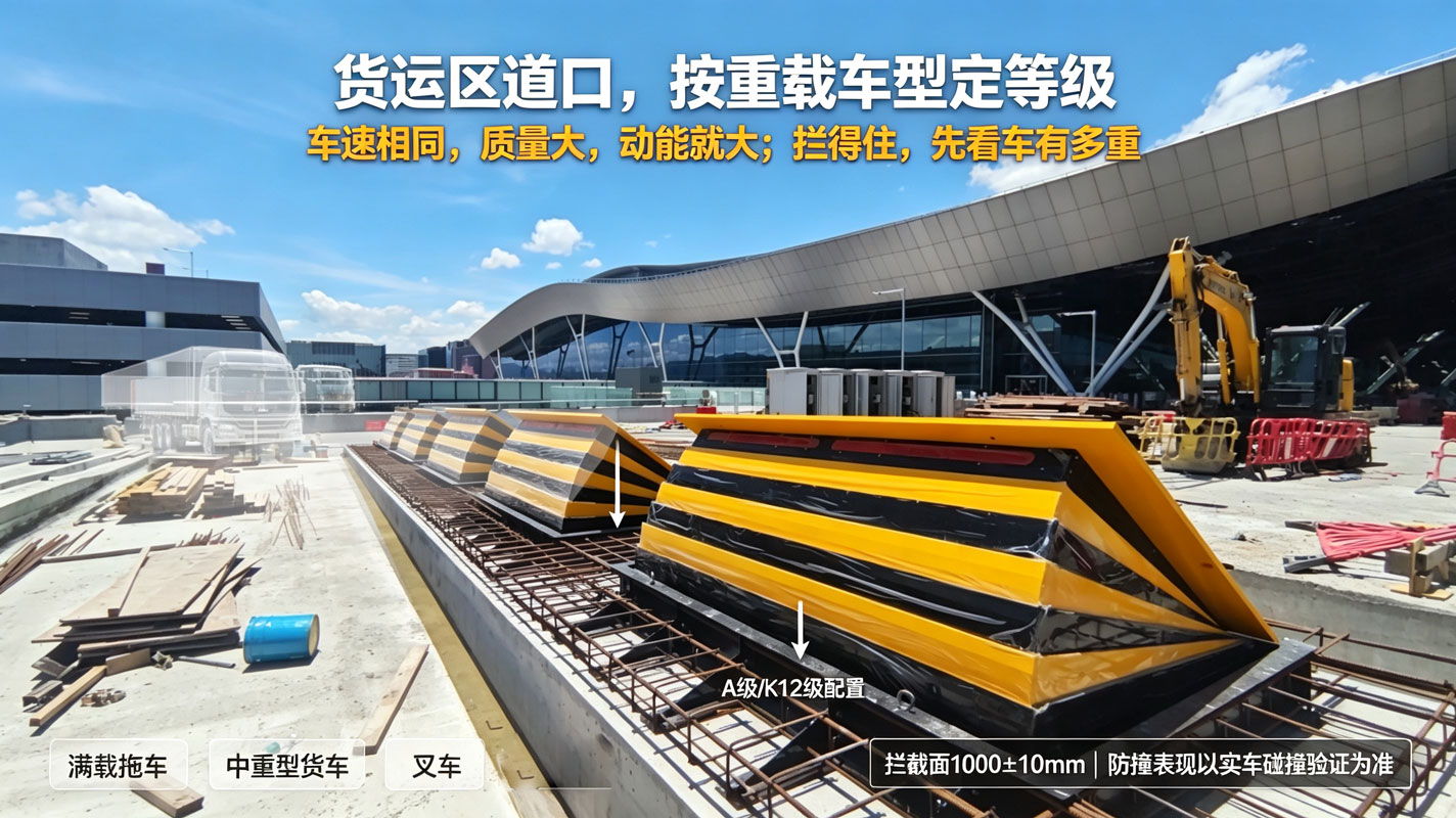 机场货运区道口的路障机-重载与防撞为什么同样重要